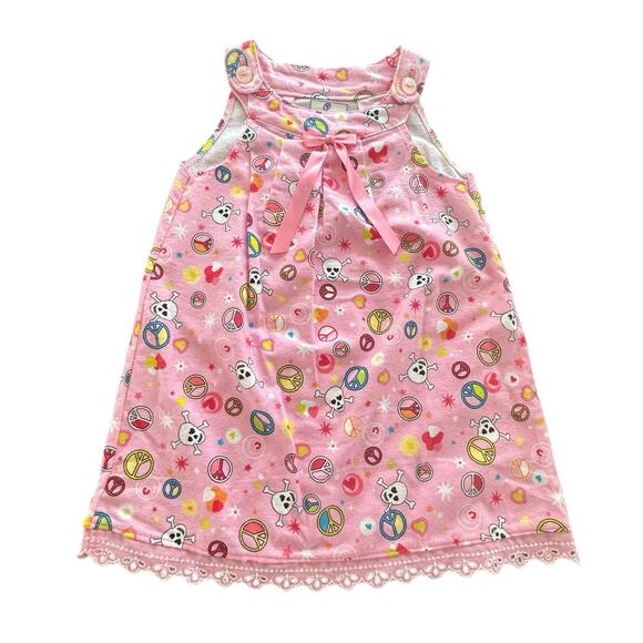 Pink Girls Handmade Mother‎ & Daughter Dress Skulls Peace Sign Hearts Stars Sz 4 - Picture 1 of 4